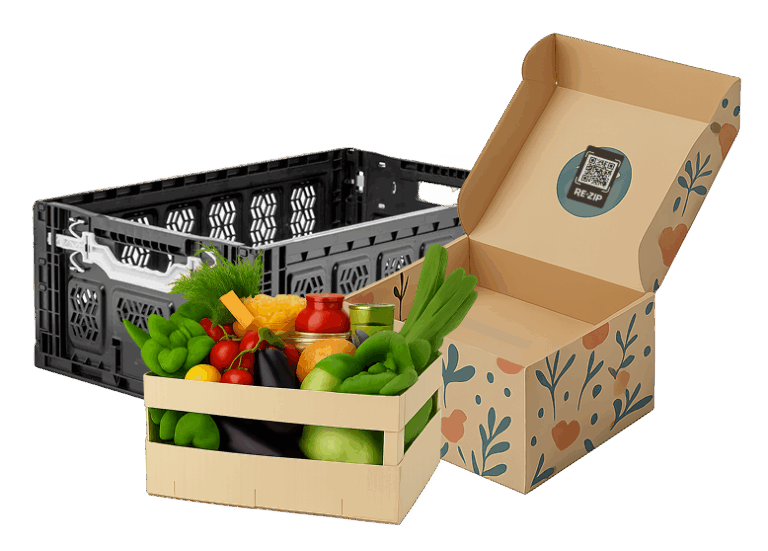 A range of reusable RE-ZIP packaging types